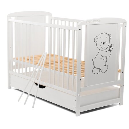 Patut din lemn cu sertar cu capac, Timmi, 120x60 cm, Alb, Babyneeds 735850