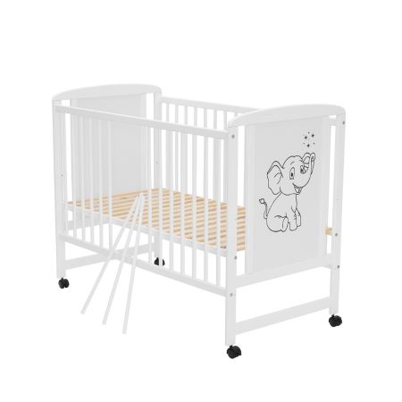 Patut din lemn de pin si MDF, 120 x 60 cm, Alb, Timmi Elephant, Qmini 736027
