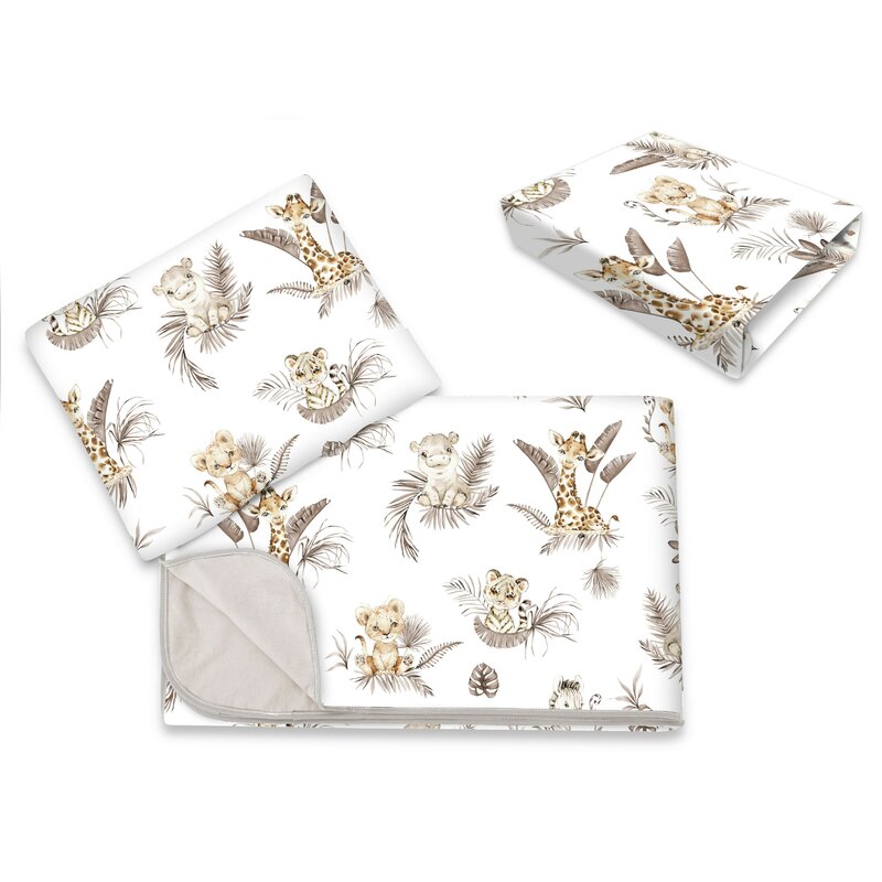 Lenjerie patut 3 piese cu cearceaf, paturica si pernuta, 120 x 60 cm, Savana, Miminu