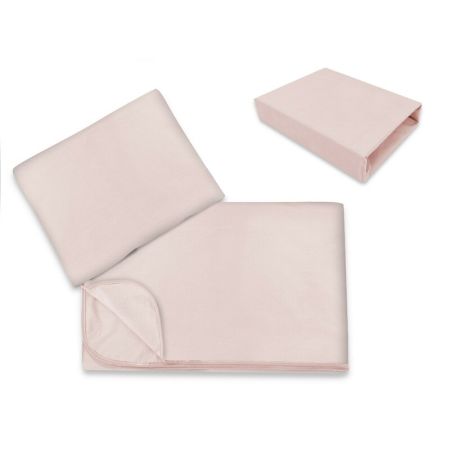 Lenjerie patut 3 piese Powder Pink cu cearceaf, paturica si pernuta, 120x60 cm, Roz, Miminu