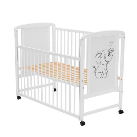 Patut din lemn de pin si MDF cu laterala culisanta, 120 x 60 cm, Alb, Timmi Elephant, Qmini