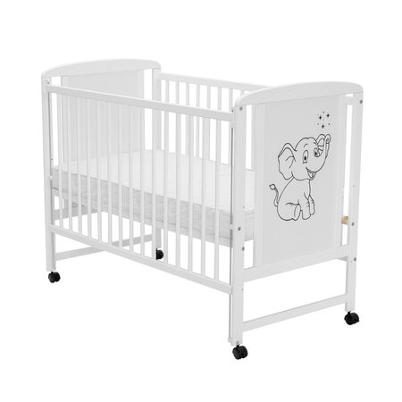 Patut din lemn de pin si MDF cu laterala culisanta, 120 x 60 cm, Alb, Timmi Elephant, Qmini 736090