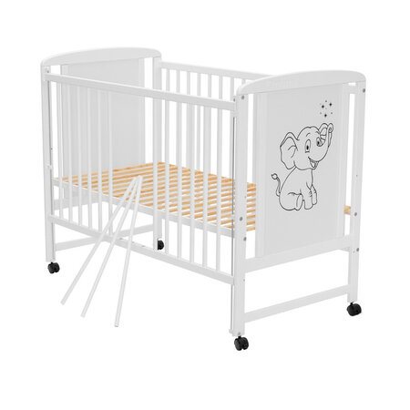 Patut din lemn de pin si MDF cu laterala culisanta, 120 x 60 cm, Alb, Timmi Elephant, Qmini 736092