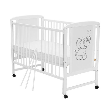 Patut din lemn de pin si MDF cu laterala culisanta, 120 x 60 cm, Alb, Timmi Elephant, Qmini 736091