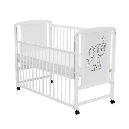 Patut din lemn de pin si MDF cu laterala culisanta, 120 x 60 cm, Alb, Timmi Elephant, Qmini 736093