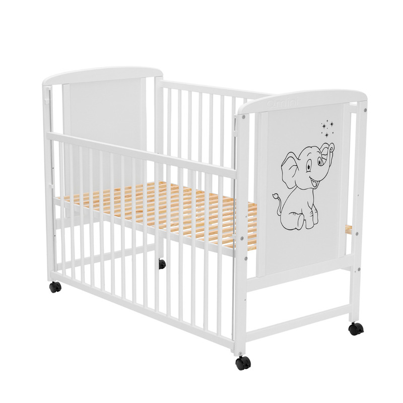 Patut din lemn de pin si MDF cu laterala culisanta, 120 x 60 cm, Alb, Timmi Elephant, Qmini