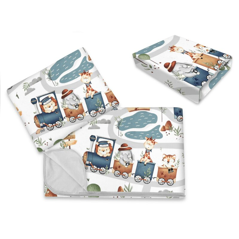 Lenjerie patut 3 piese cu cearceaf, paturica si pernuta, 120x60 cm, Zoo Train, Miminu