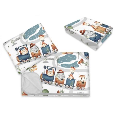 Lenjerie patut 3 piese cu cearceaf, paturica si pernuta, 120x60 cm, Zoo Train, Miminu