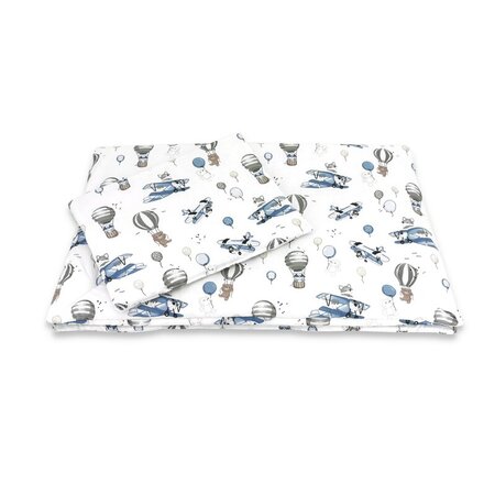 Lenjerie patut 3 piese, cu cearceaf, pilota si pernuta, 120x60 cm, Blue Plane, MimiNu 736109