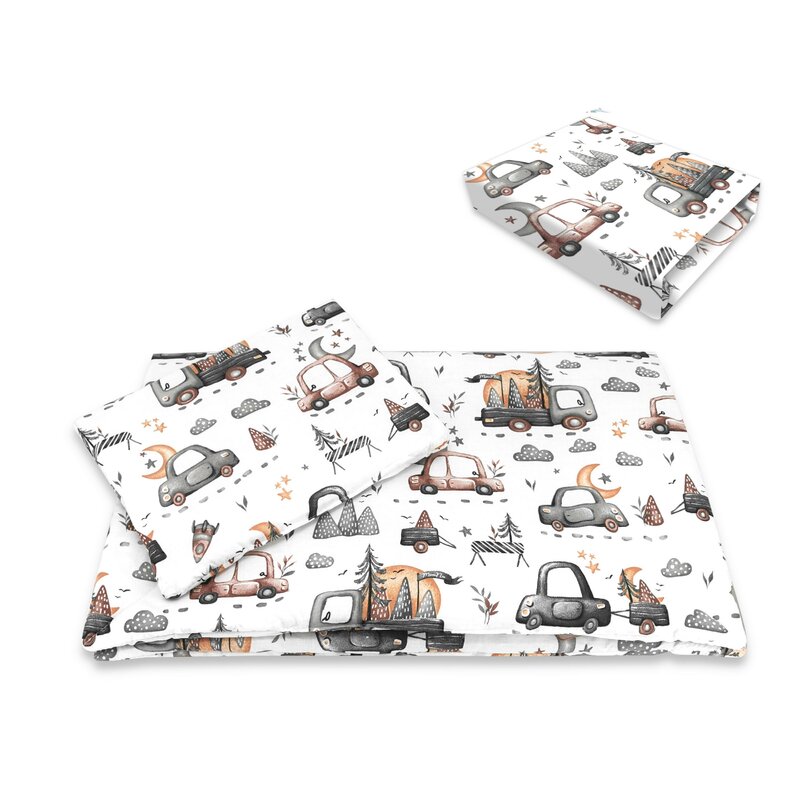 Lenjerie patut 3 piese, cu cearceaf, pilota si pernuta, 120x60 cm, Cars Grey, MimiNu