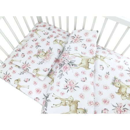 Lenjerie patut 3 piese, cu cearceaf, pilota si pernuta, 120x60 cm, Sweet Dear Pink, MimiNu 736126