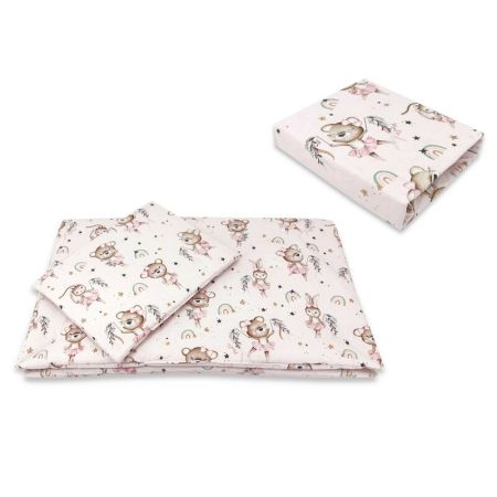 Lenjerie patut 3 piese, cu cearceaf, pilota si pernuta, 120x60 cm, Ballerina Pink, MimiNu