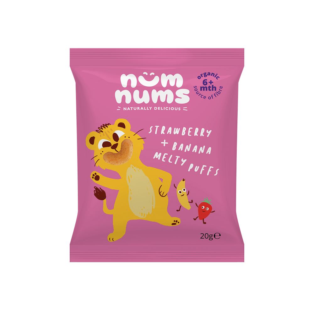 Pufuleti Bio cu capsuni si banana, 20 g, Num Nums