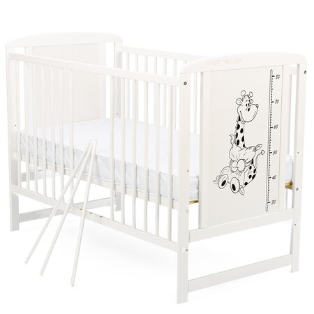Patut din lemn de pin si MDF Girafa Timmi, 120x60 cm, Alb, Babyneeds 736159