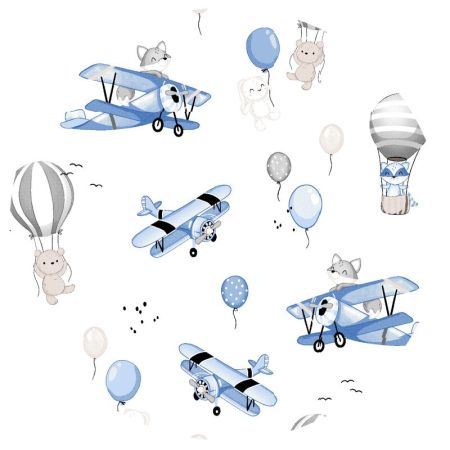 Lenjerie patut 3 piese, cu cearceaf, protectie laterala si husa perna, 120x60 cm, Blue Plane, MimiNu 736164