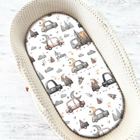 Cearceaf din bumbac cu elastic pentru landou, 80x35 cm, Cars Grey, MimiNu 736173