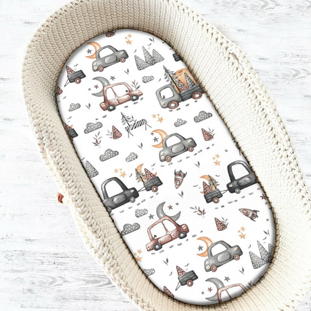 Cearceaf din bumbac cu elastic pentru landou, 80x35 cm, Cars Grey, MimiNu 736173