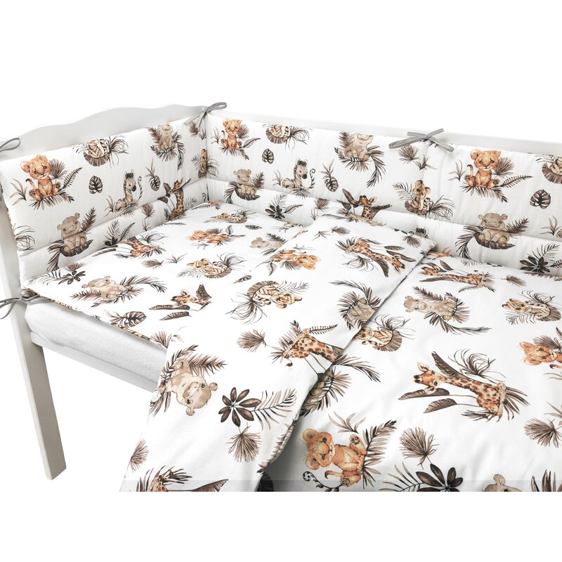 Lenjerie patut 3 piese, cu cearceaf, protectie laterala si husa perna, 120x60 cm, Savana, MimiNu