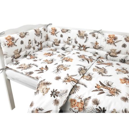 Lenjerie patut 3 piese, cu cearceaf, protectie laterala si husa perna, 120x60 cm, Savana, MimiNu