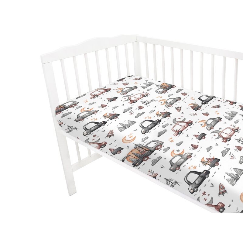 Cearceaf din bumbac cu elastic pentru patut, 120x60 cm, Cars Grey, MimiNu