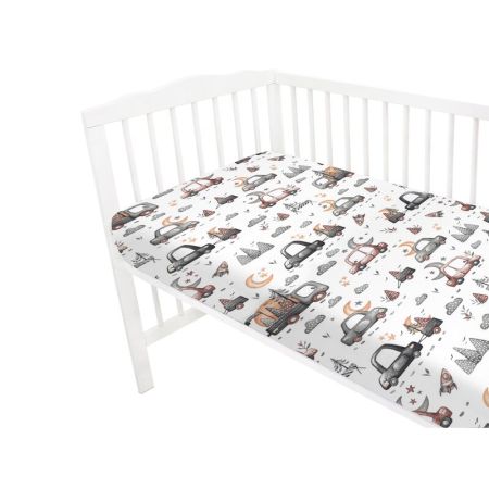 Cearceaf din bumbac cu elastic, 120x60 cm, Cars Grey, MimiNu