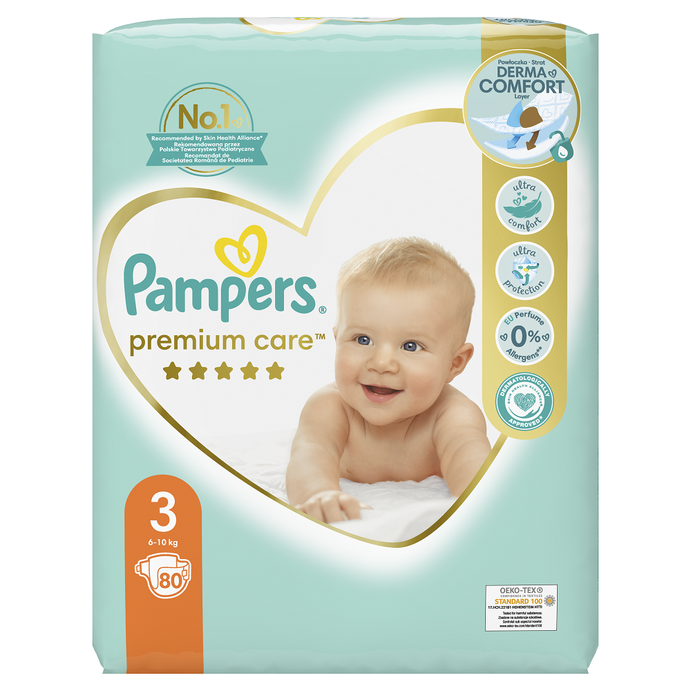 Scutece Premium Care, Nr.3, 6-10 kg, 80 buc, Pampers