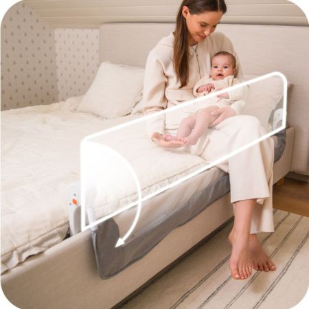 Bariera de siguranta rabatabila pentru pat Lexi XL Plus, Beige, Momi 736387