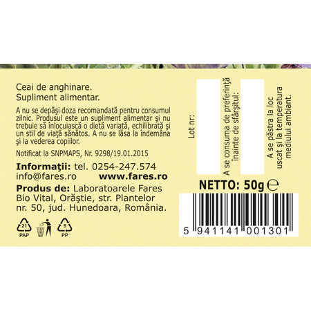 Ceai anghinare, 50 g, Fares 718502
