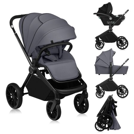 Carucior reversibil 3 in 1 cu landou si scoica Mika Plus, pana la 22 kg, Gri, Lionelo 736851