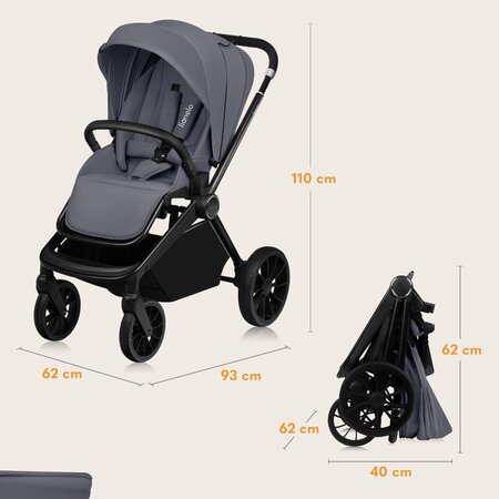 Carucior reversibil 3 in 1 cu landou si scoica Mika Plus, pana la 22 kg, Gri, Lionelo 736853