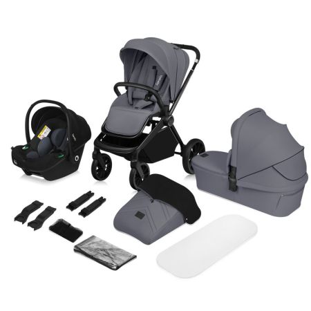 Carucior 3 in 1 cu landou si scoica Mika Plus, pana la 22 kg, Gri, Lionelo