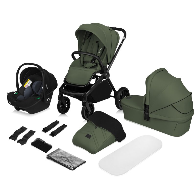 Carucior reversibil 3 in 1 cu landou si scoica Mika Plus, pana la 22 kg, Verde, Lionelo