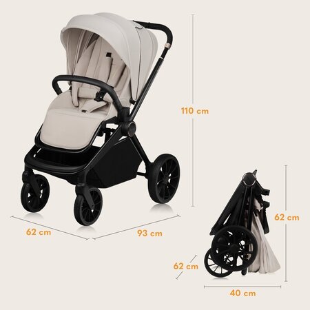 Carucior reversibil  3 in 1 cu landou si scoica Mika Plus, pana la 22 kg, Bej, Lionelo 736990