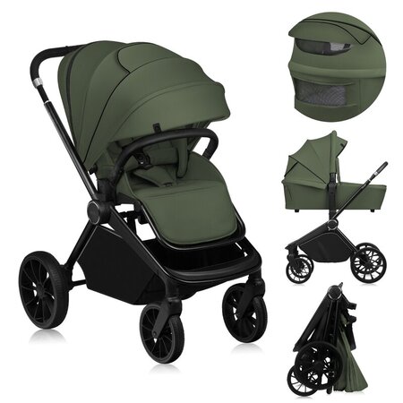 Carucior reversibil 2 in 1 cu landou si ventilatie 3D Mika Plus, pana la 22 kg, Verde, Lionelo 737019
