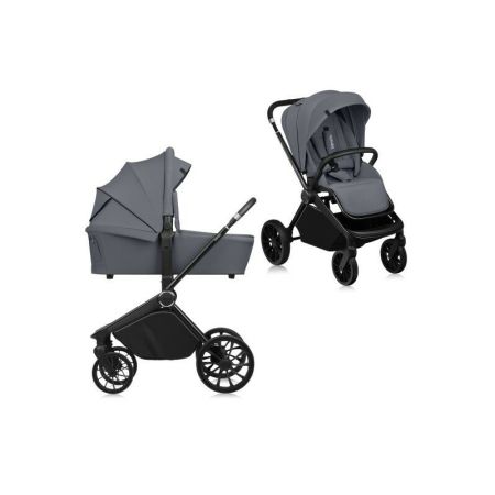 Carucior reversibil 2 in 1 cu landou si ventilatie 3D Mika Plus, pana la 22 kg, Gri, Lionelo