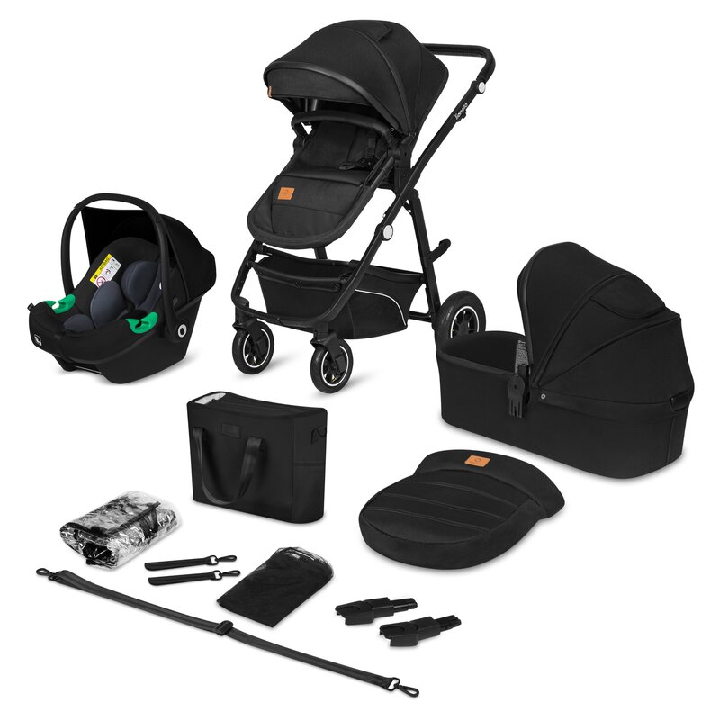 Carucior 3 in 1 cu multiple accesorii Bianka, pana la 22 kg, Negru, Lionelo