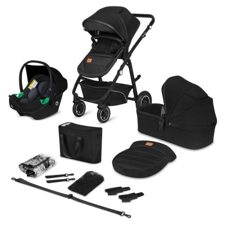 Carucior 3 in 1 cu multiple accesorii Bianka, Negru