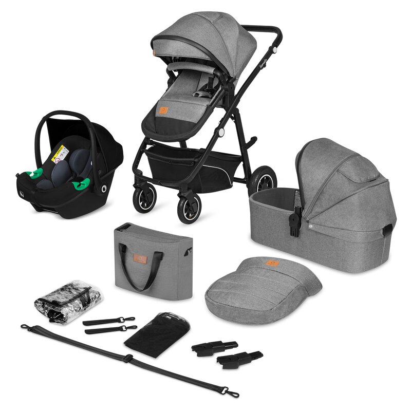 Carucior 3 in 1 cu multiple accesorii Bianka, pana la 22 kg, Gri, Lionelo