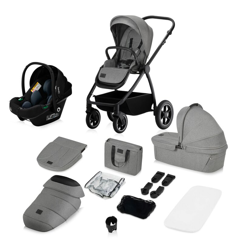 Carucior reversibil  3 in 1 cu multiple accesorii Meril, pana la 22 kg, Gri, Lionelo