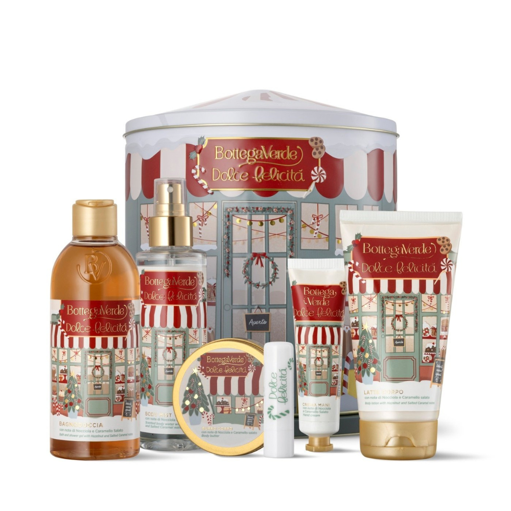 Set ingrijire cu arome festive de alune si caramel sarat, Dolce Felicita, 634 ml, Bottega Verde