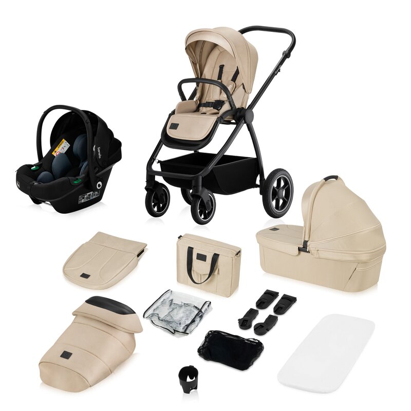 Carucior reversibil  3 in 1 cu multiple accesorii Meril, pana la 22 kg, Bej, Lionelo