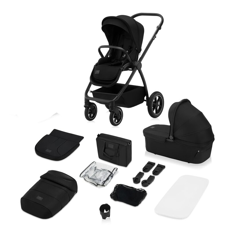 Carucior reversibil  2 in 1 cu multiple accesorii Meril, pana la 22 kg, Negru, Lionelo