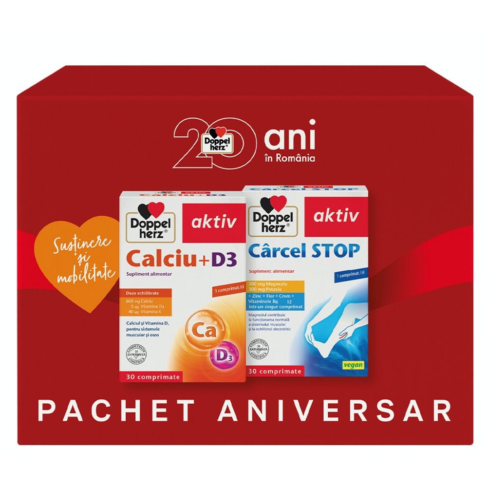 Pachet Calciu + D3 Aktiv si Carcel Stop, 2 x 30 comprimate, Doppelherz