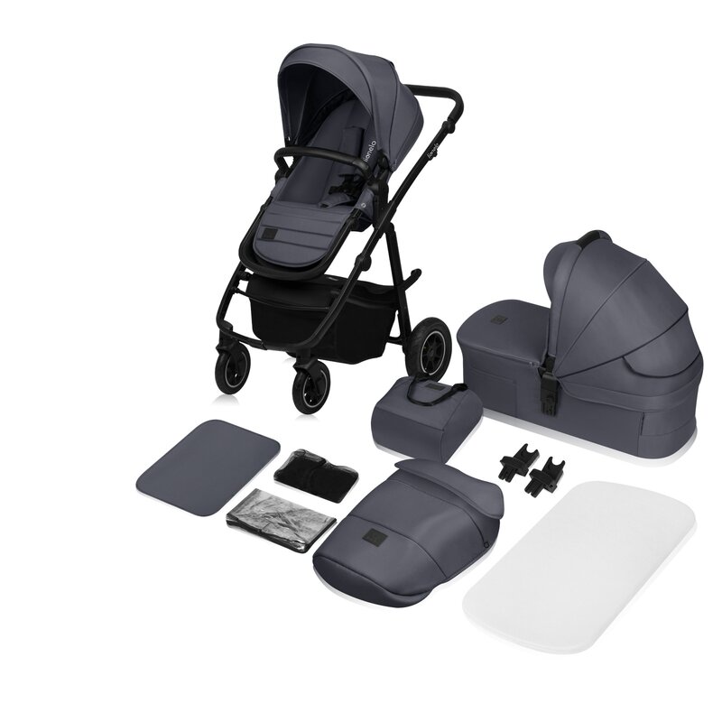 Carucior reversibil  2 in 1 cu multiple accesorii Amber Plus, pana la 22 kg, Gri inchis, Lionelo