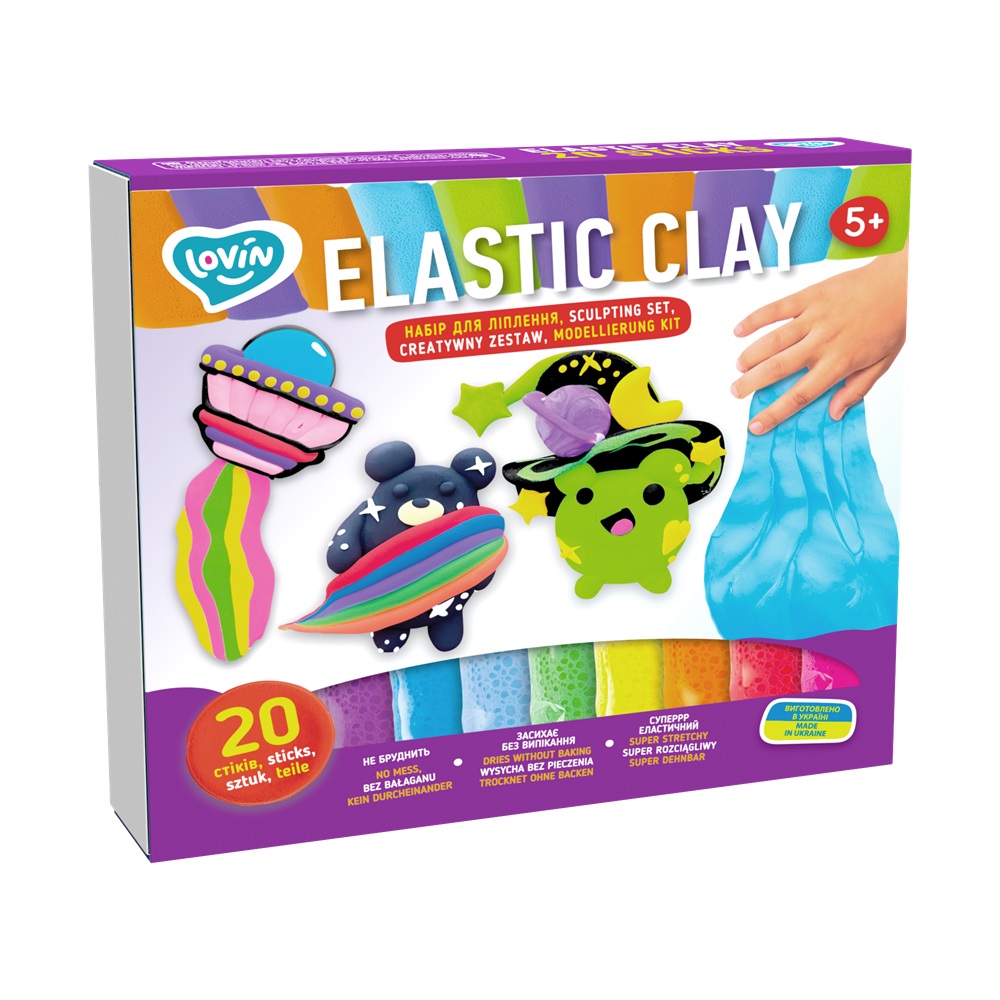 Set de creatie cu argila usoara Lovin, Elastic Clay, 5 ani+, 20 bucati, Okto