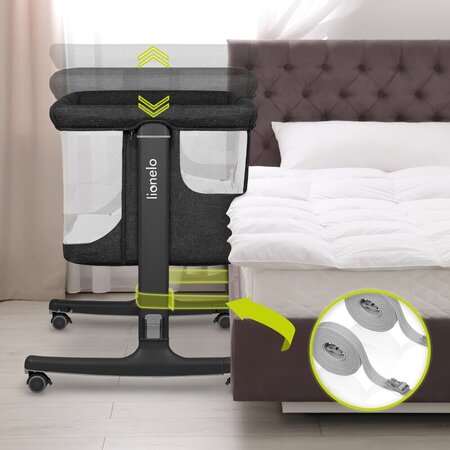 Patut Co-sleeper 3 in 1 Aurora, pana la 9 Kg, 85 x 60 x 66 cm, Gri inchis, 0 luni+, Lionelo 737762