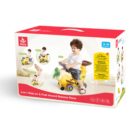 Avion interactiv 4 in 1 Ride On si maner de impingere, Banana, 12-36 luni, Hola 737812