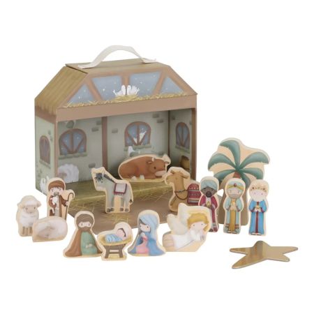 Figurine din lemn in cutie portabila, Scena nasterii de Craciun, Little Dutch