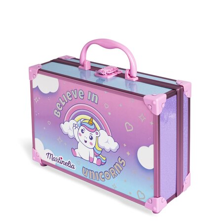 Trusa de make-up pentru copii tip servieta de metal Little Unicorn, Martinelia 738050