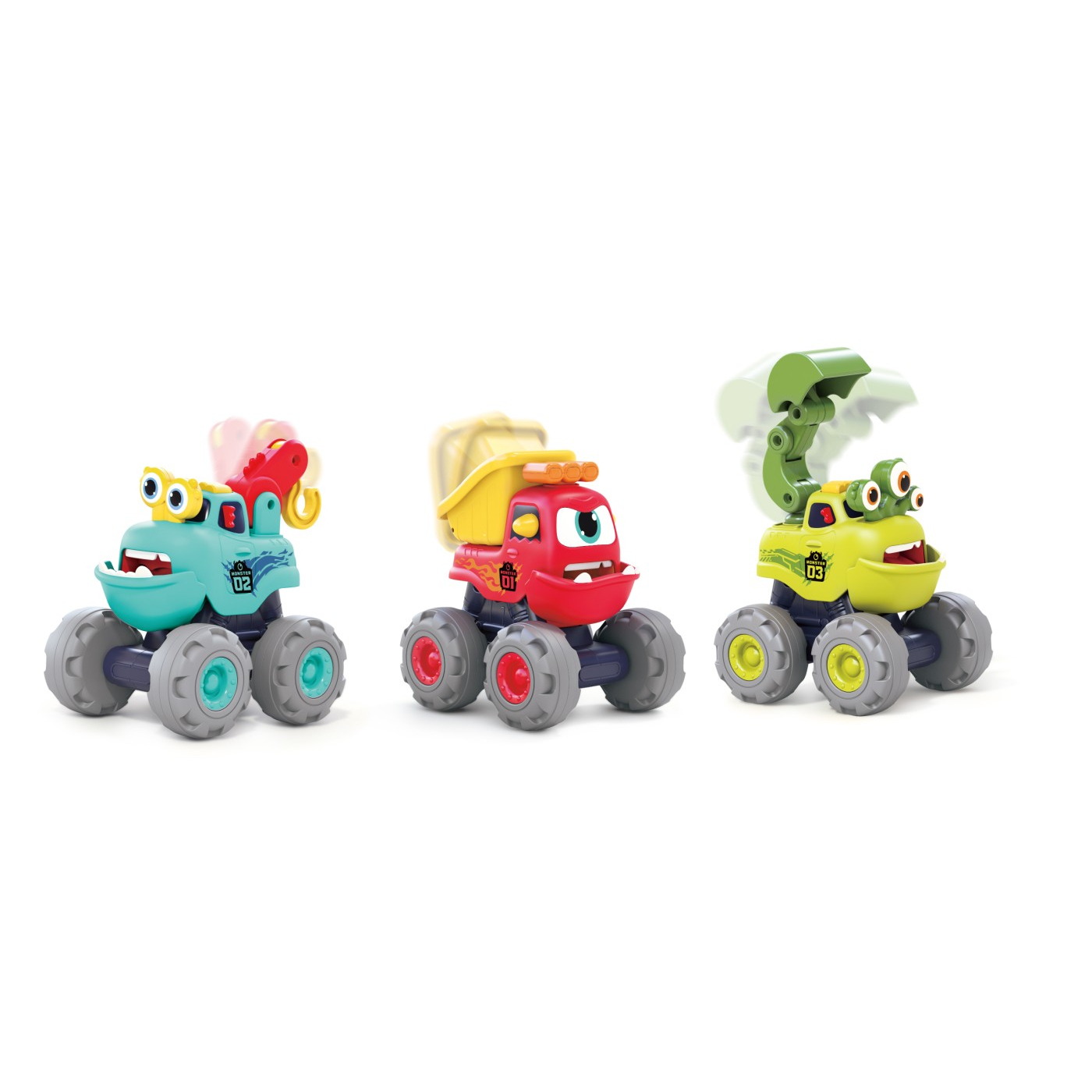 Set 3 masinute de constructie, Monstruletii Amuzanti cu Fructe, +1 an, Hola